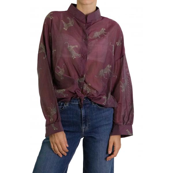Camicia con collo alla coreana e tigri 